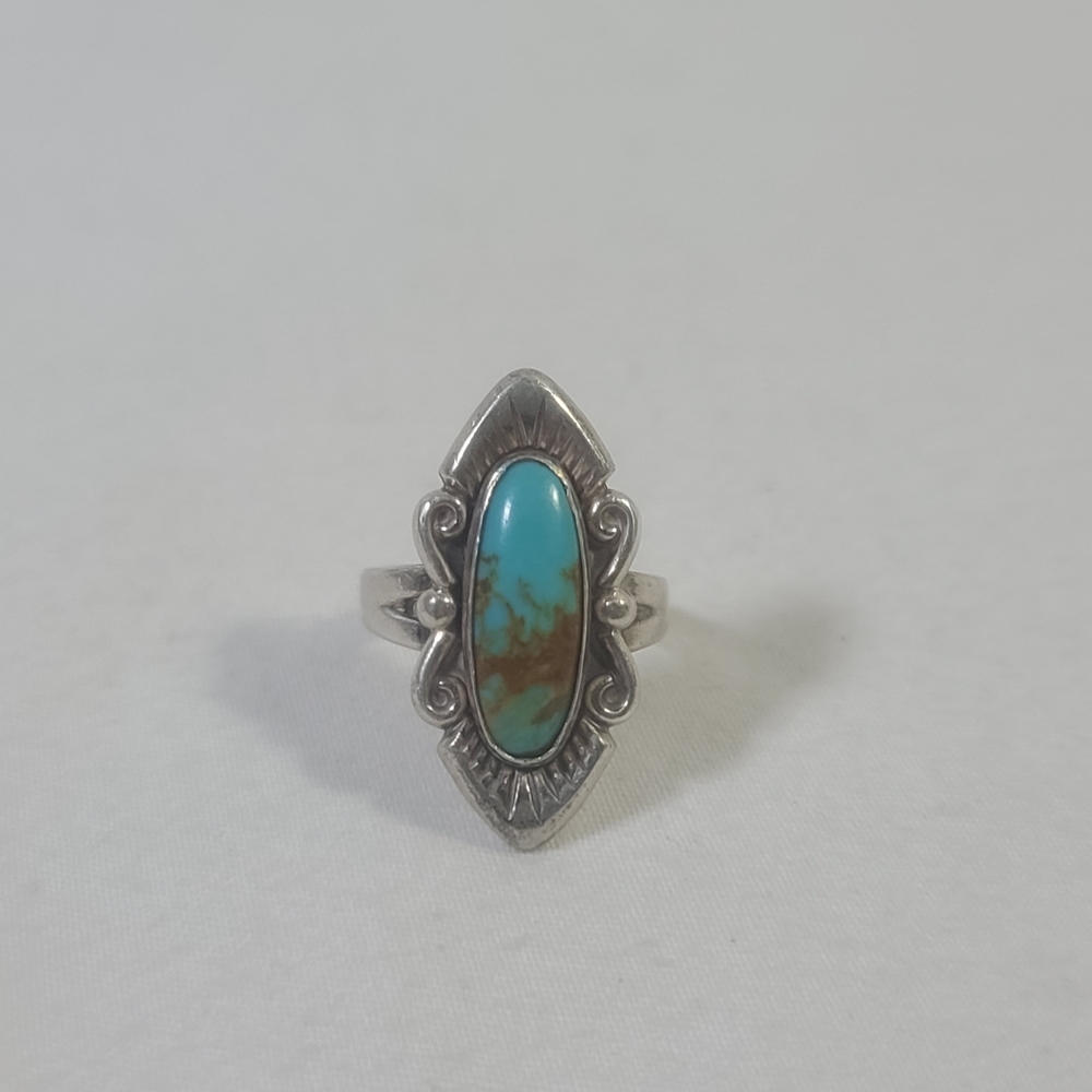 Bell Trading Post Sterling Silver Turquoise Native American Navajo Ring Sz 4.75